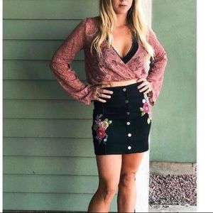 Dusty Rose Boho Bell Sleeve Crop Top Small